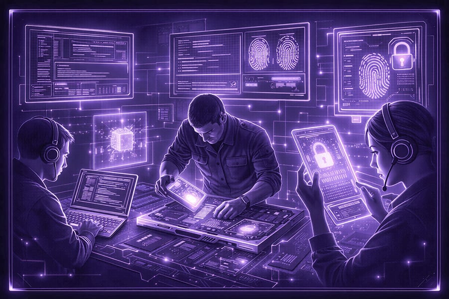 Digital forensics analyst examining recovered evidence from a compromised system