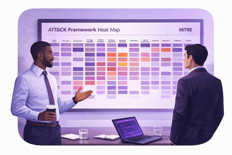MITRE ATT&CK framework heat map used to map detection and prevention coverage