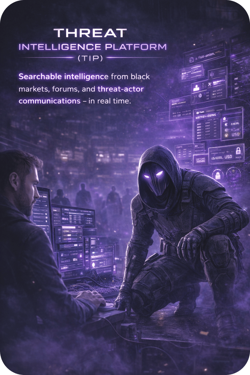 SEVN-X threat intelligence portal showing live dark web exposures for an organization