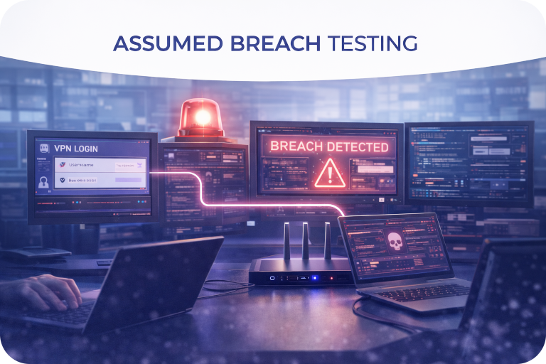 Assumed breach testing simulating an attacker who already has internal network access