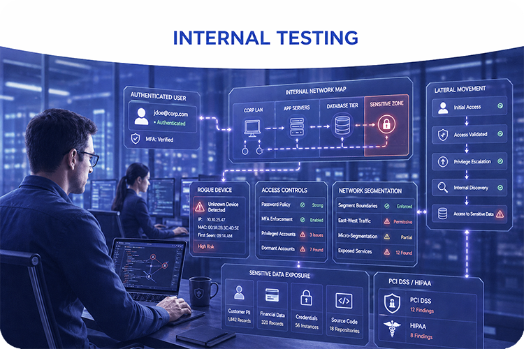 Internal penetration testing assessing insider threat exposure and network segmentation