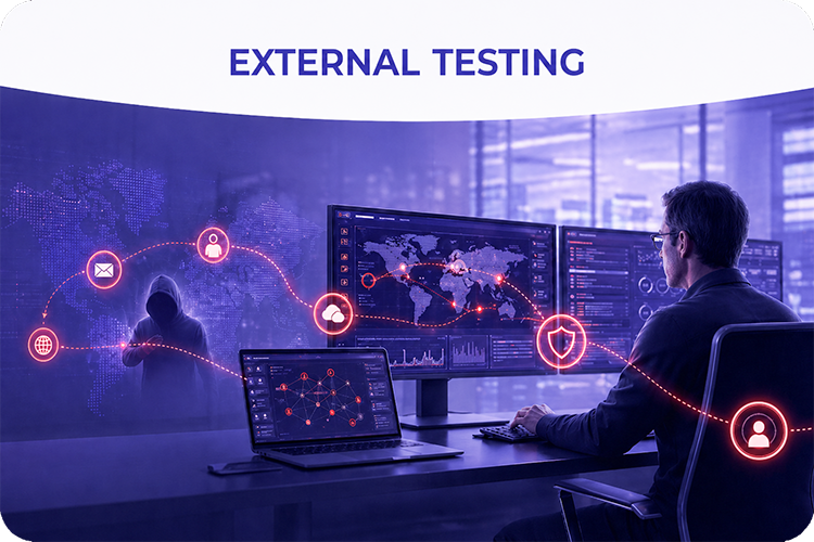 External penetration testing simulating internet-based attacks against the network perimeter