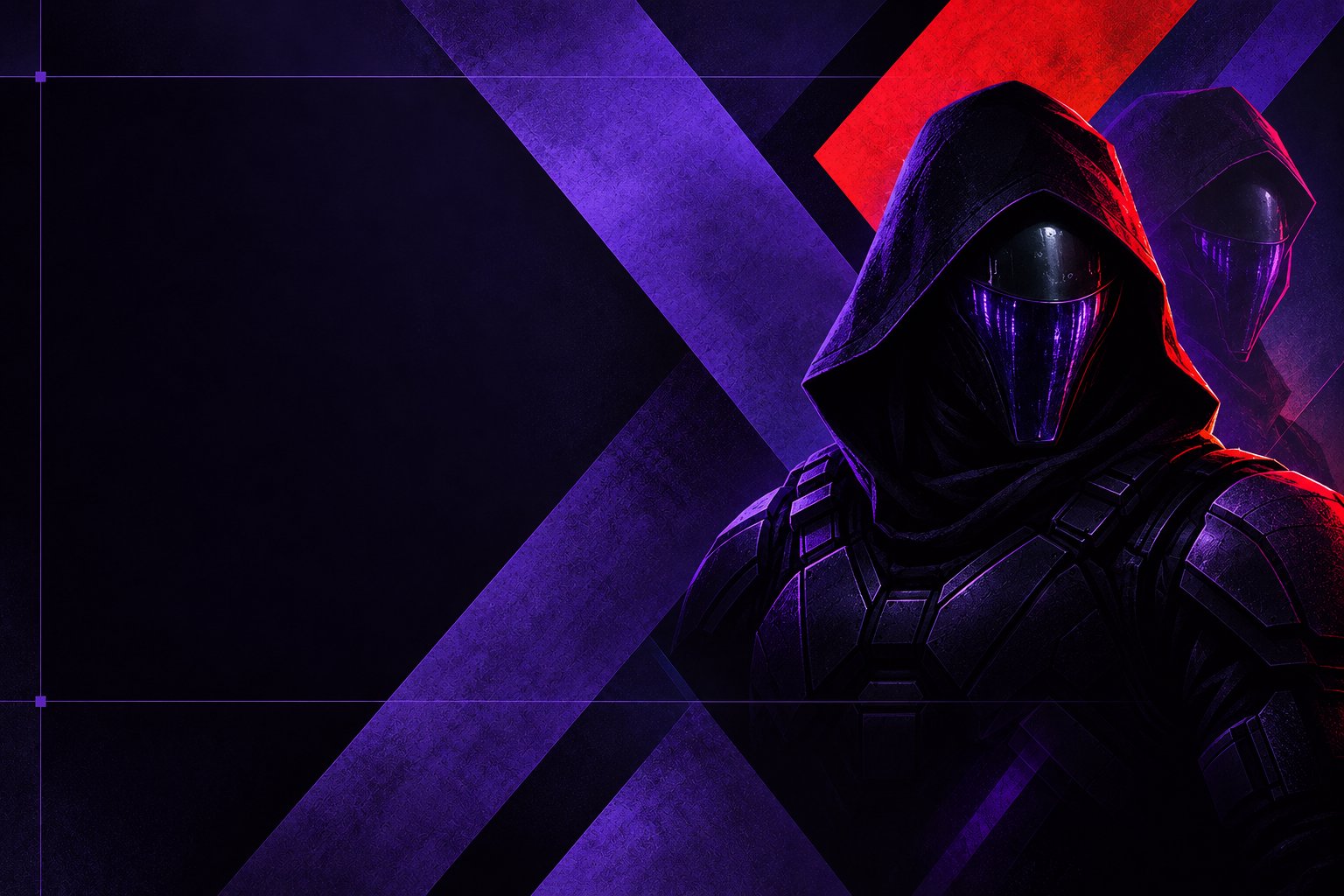 Shade with his official tapered visor, against the SEVN-X X with its separated upper-right arm.