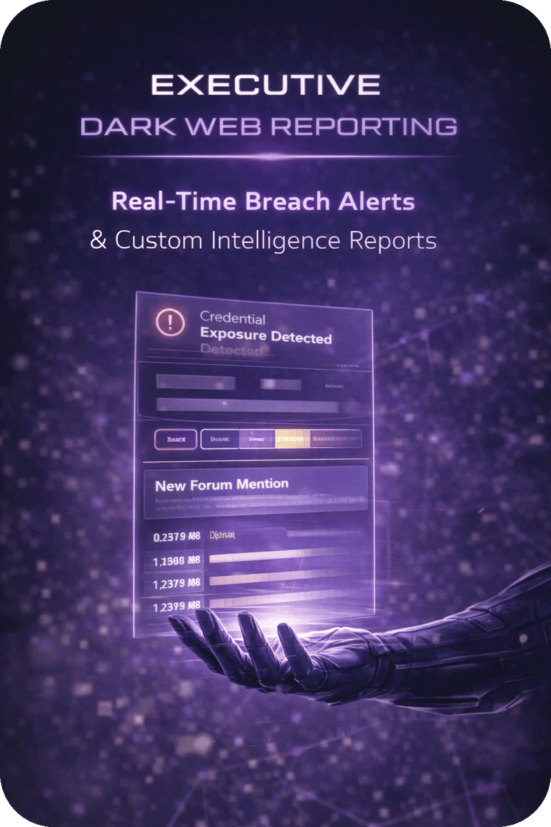 Prioritized dark web exposure report explaining what was found, its source, and the recommended action