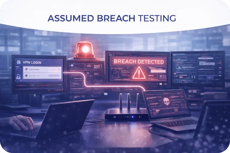 Assumed breach testing simulating an attacker who already has internal network access