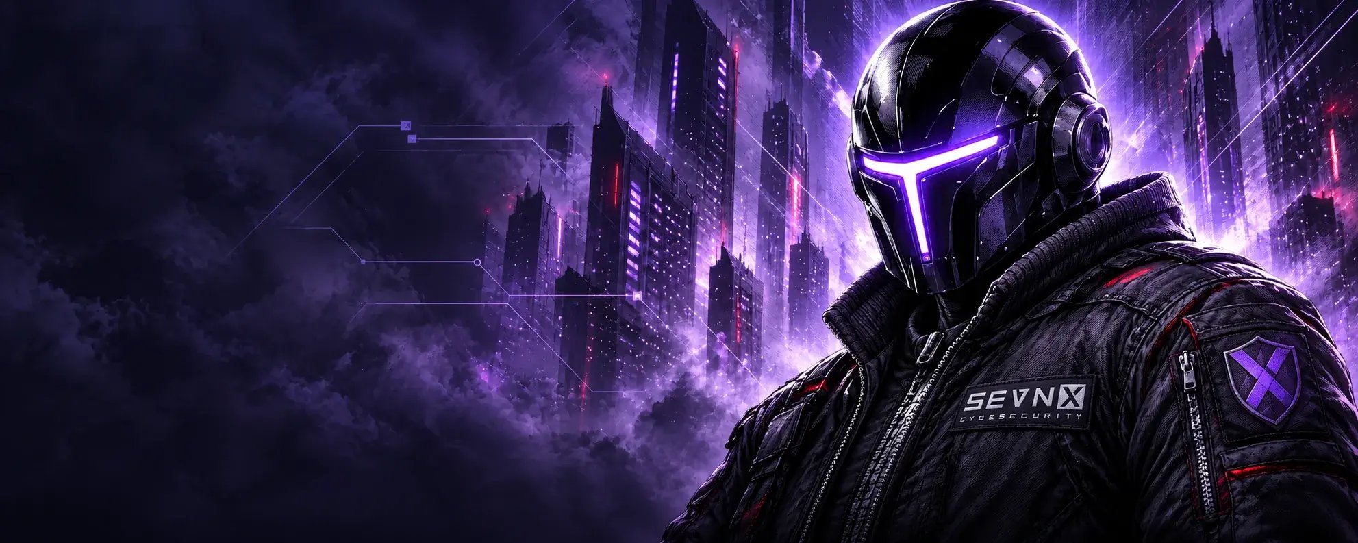 Bastion in his SEVN-X bomber and glowing purple helmet