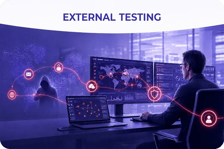 External penetration testing simulating internet-based attacks against the network perimeter
