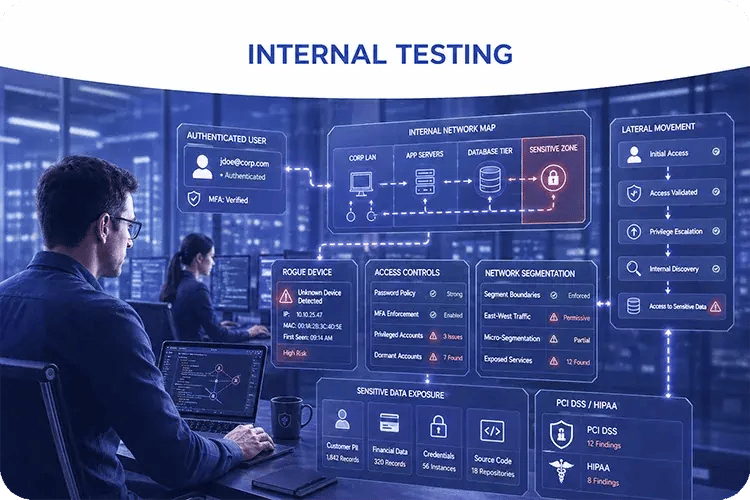 Internal penetration testing assessing insider threat exposure and network segmentation