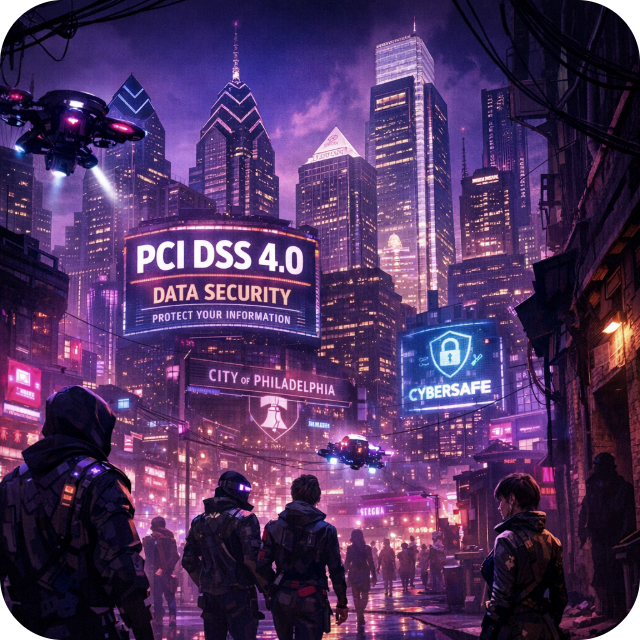 In a vibrant cyberpunk rendition of Philadelphia the cityscape is bathed in deep purple hues illuminated by neon lights and holographic advertisements-1-1
