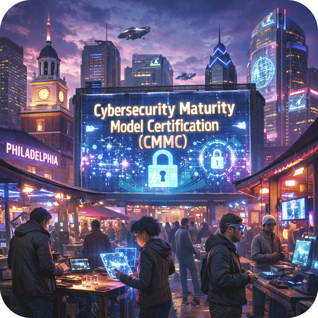 In a vibrant neonlit version of Philadelphia towering skyscrapers adorned with holographic advertisements rise against a twilight sky The scene depict-1