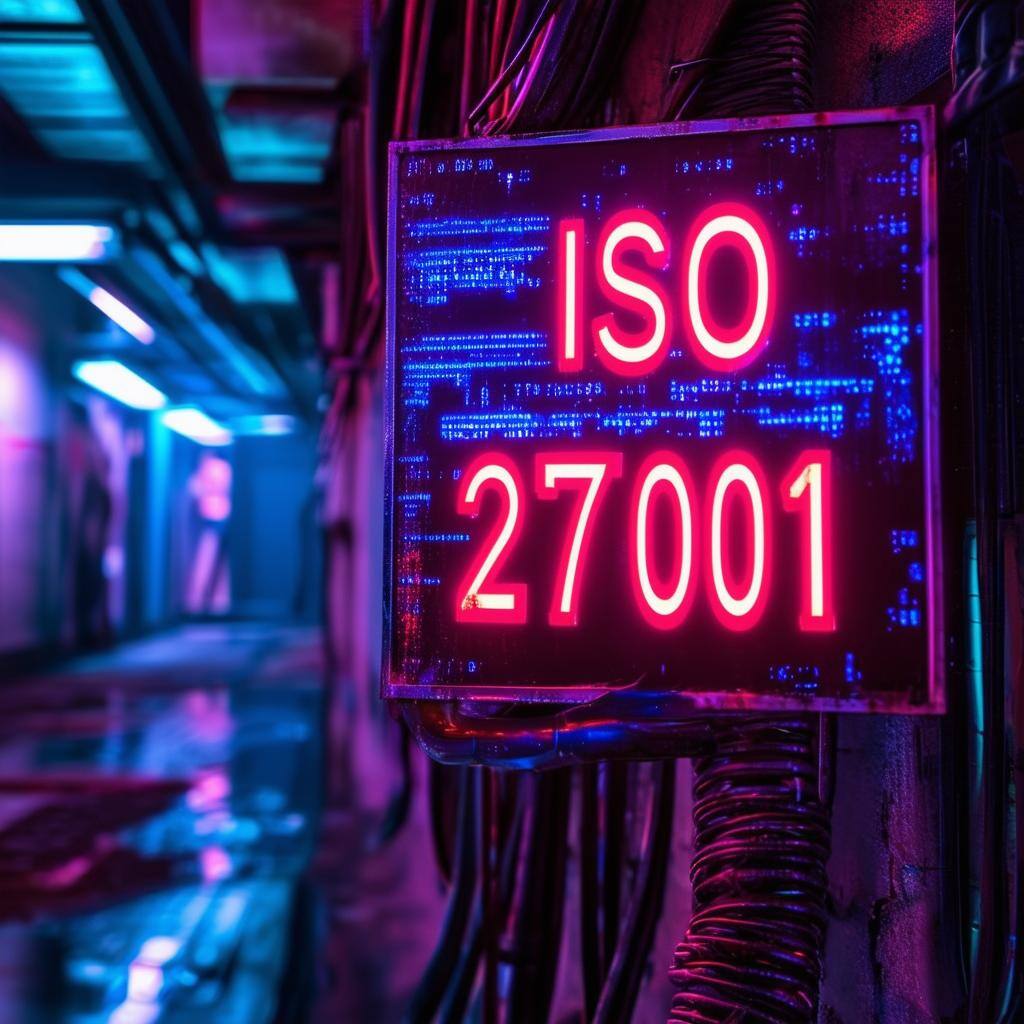 cyberpunk sign that says ISO 27001